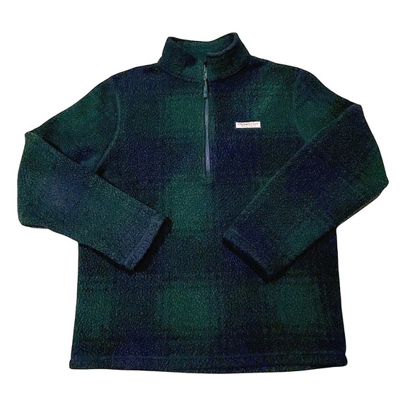 Vineyard Vines‎ Mens Jacket Sz M Green Plaid Sherpa 1/2 Zip Blackwatch - Picture 1 of 5